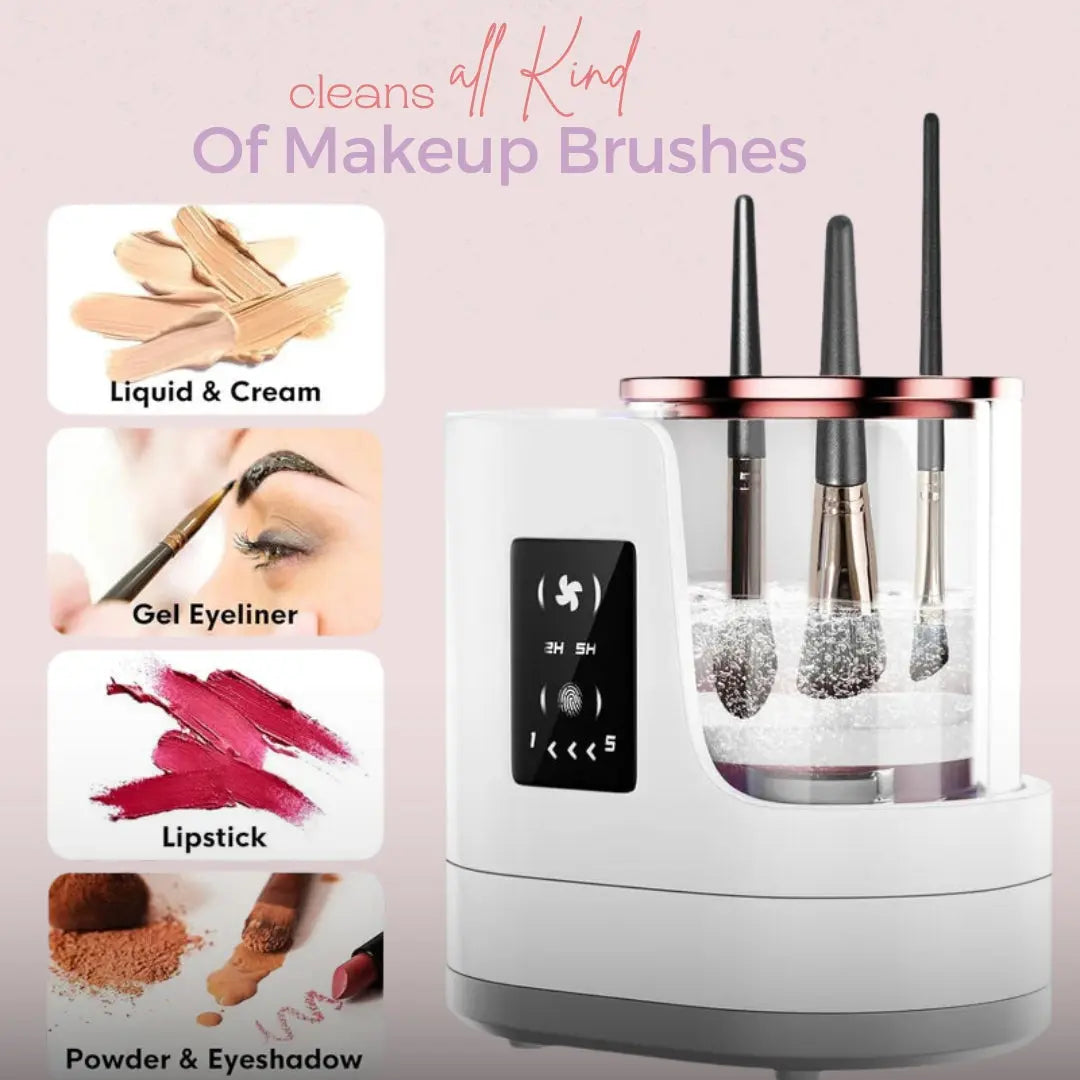 Electric brush washer tool compatible with all makeup brush sizes and shapes